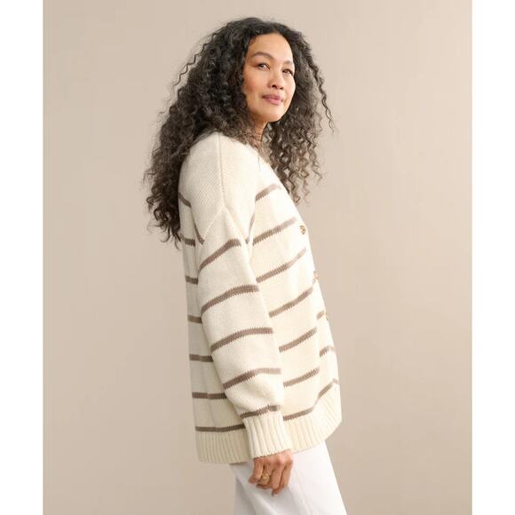JENNI KAYNE Chloe Oversized Cardigan Ivory Taupe Stripe Long Sleeve Women's M - Picture 4 of 12